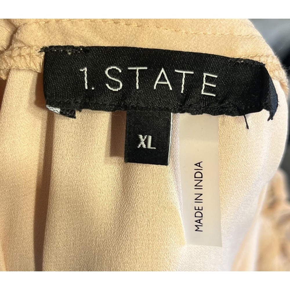 1. STATE Dress Womens XL Beige Autumnal Tones Off Shoulder Tiered Midi Chiffon - Picture 14 of 16
